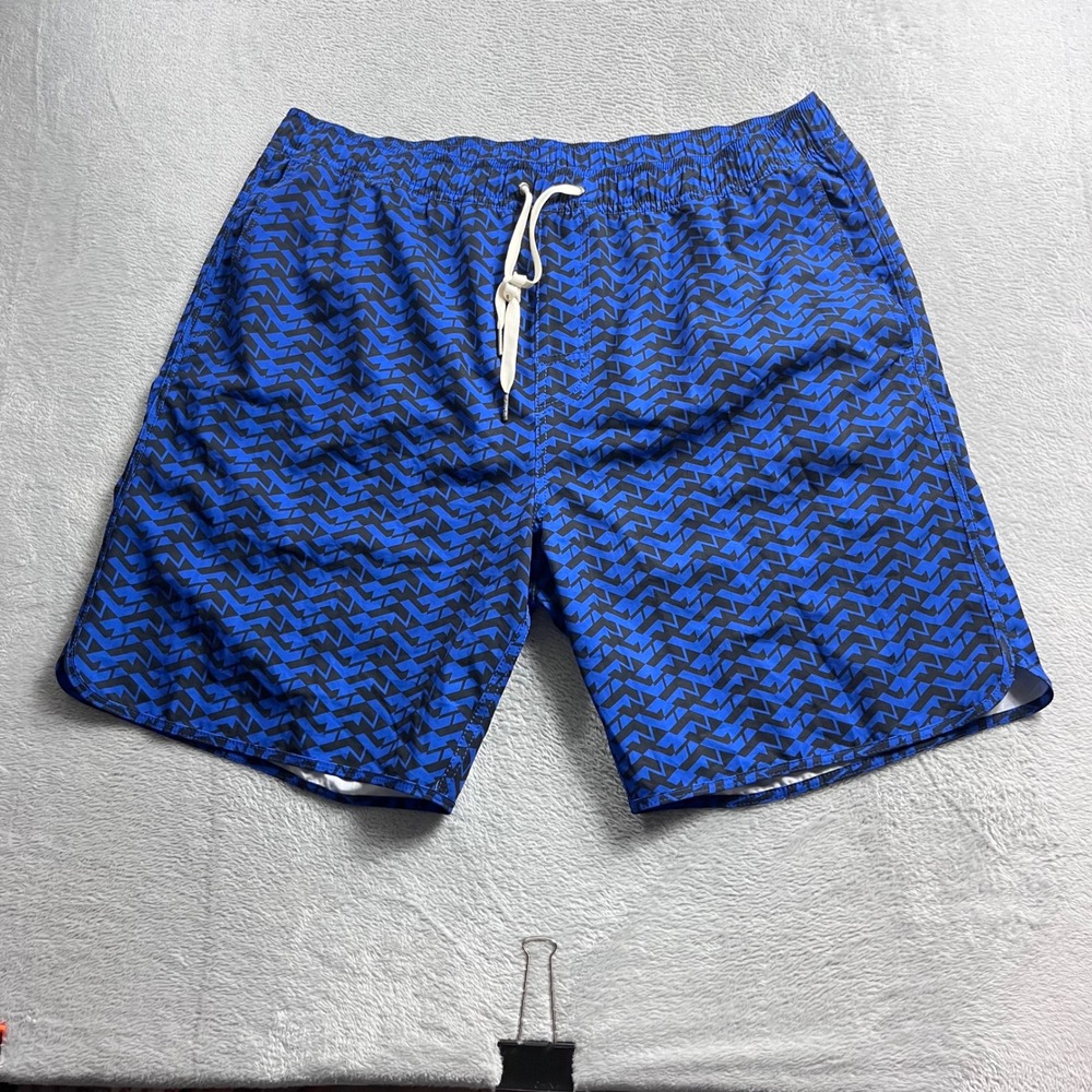 Fair Harbor Mens XXL Blue Black Geometric Swim Trunks Board Shorts 7 Inch Inseam